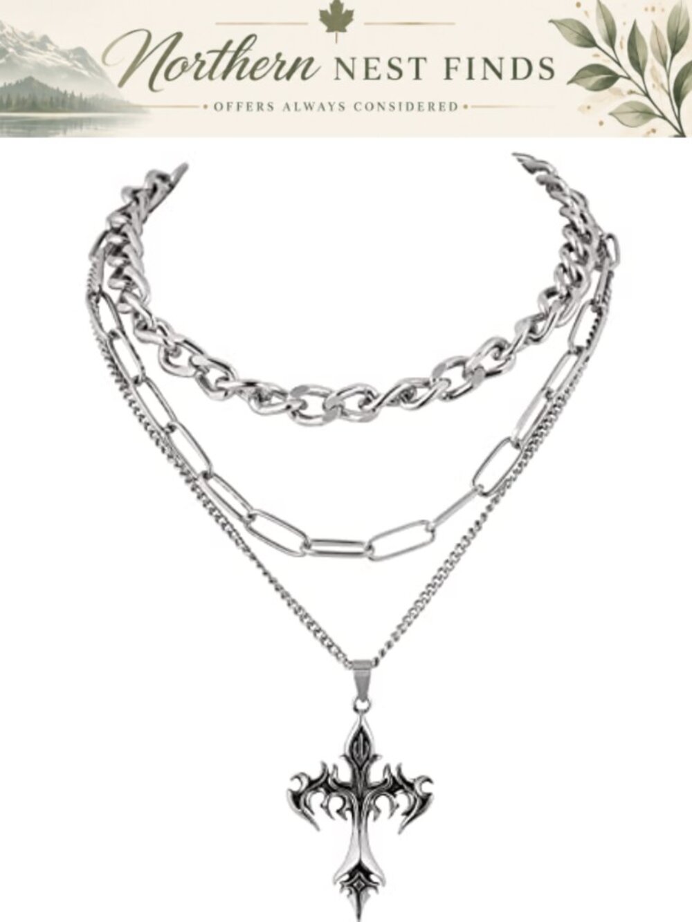 Sacina Goth Layered Choker Necklace Zinc Alloy Stainless Steel Punk Grunge Emo